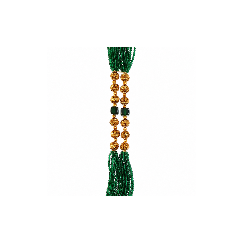 Emerald bead strands with antique gold-tone beads and green accents
