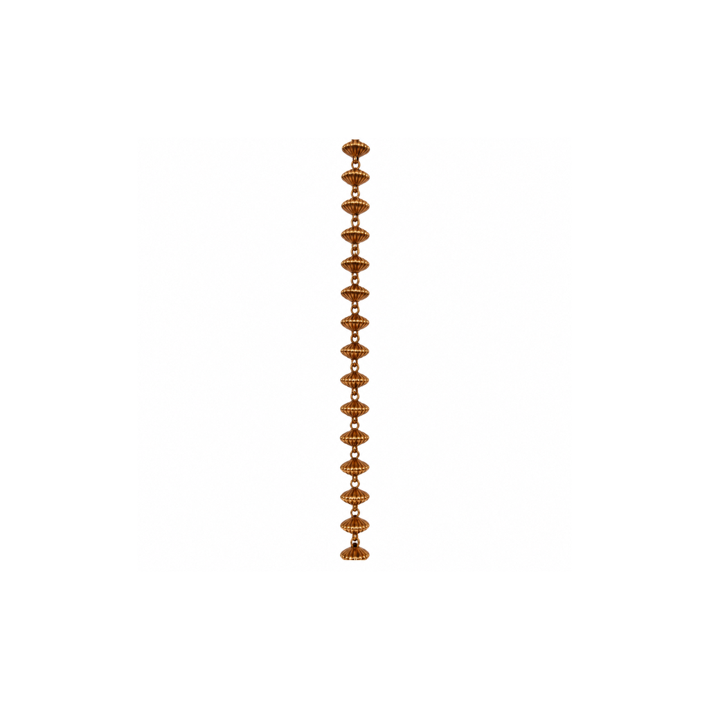 Antique gold-tone ribbed bell-bead necklace chain detail