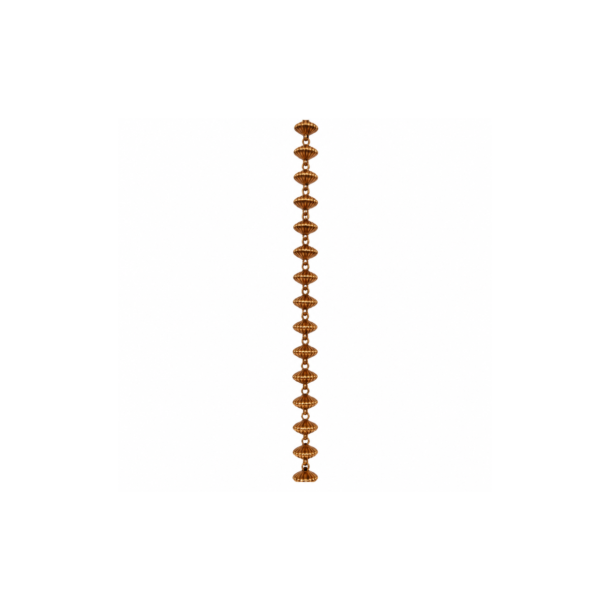 Antique gold-tone ribbed bell-bead necklace chain detail